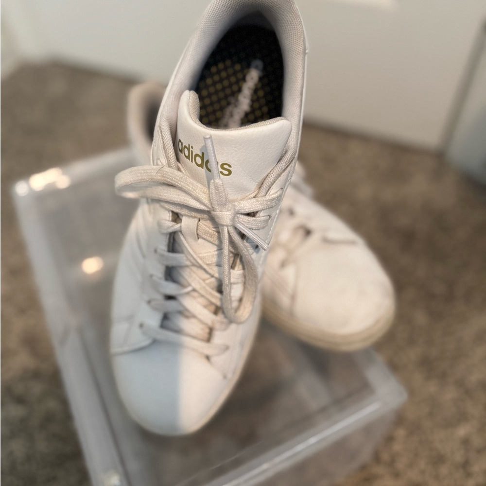 Adidas White court Sneakers with Gold Logo